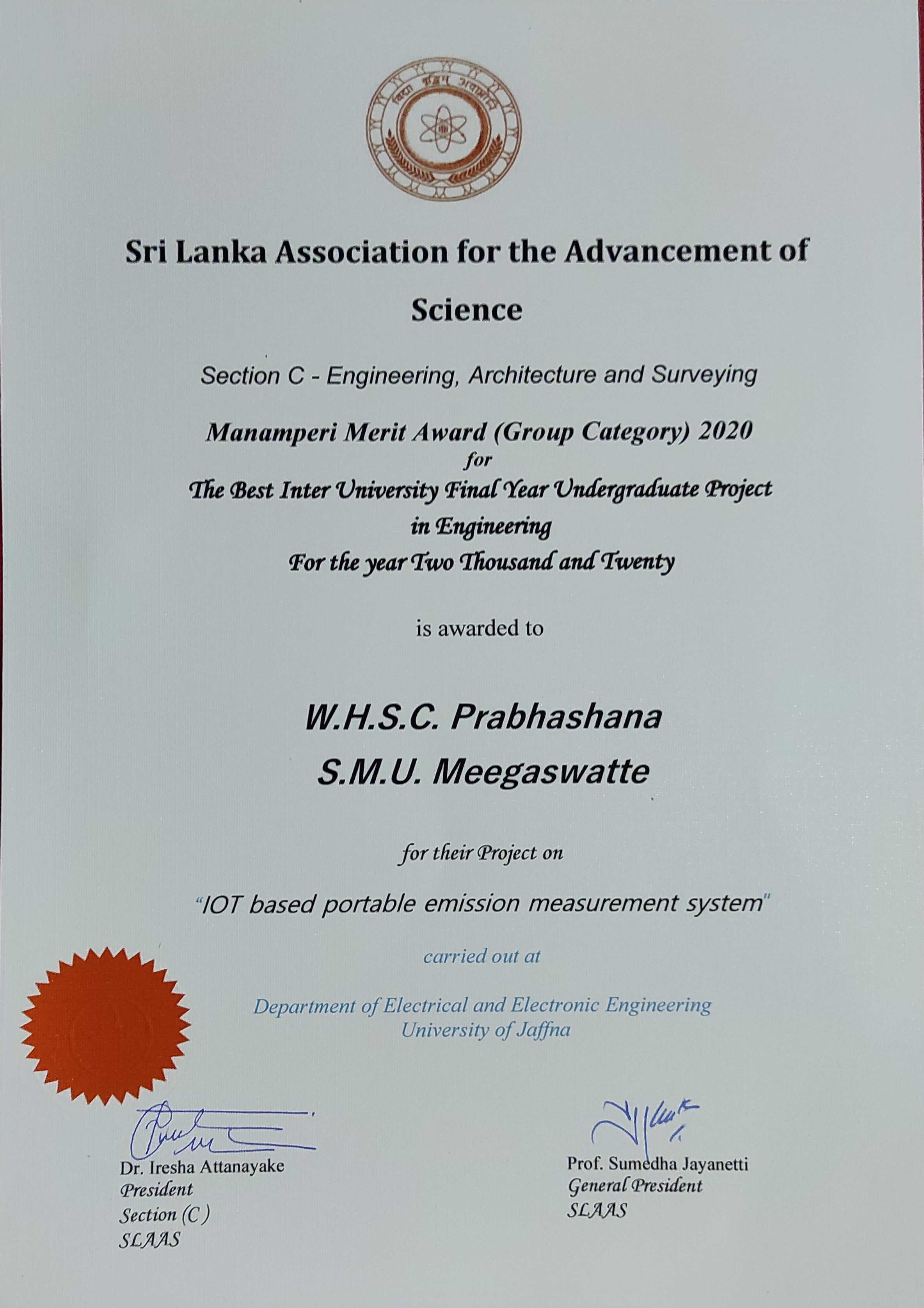 SLAAS Manamperi "Merit Award" -2021